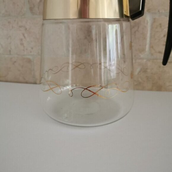 Vintage Corning MCM Coffee Carafe 6-Cup, Black Gold Scroll Pattern Kitchen Decor - Picture 4 of 10